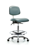 Class 100 Vinyl Clean Room Chair - High Bench Height with Seat Tilt, Chrome Foot Ring, & Casters in Storm Supernova Vinyl NCR-VHBCH-CR-T1-A0-CF-CC-8822