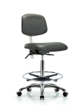 Class 100 Vinyl Clean Room Chair - High Bench Height with Seat Tilt, Chrome Foot Ring, & Casters in Carbon Supernova Vinyl NCR-VHBCH-CR-T1-A0-CF-CC-8823