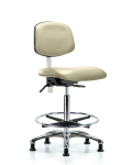 Class 100 Vinyl Clean Room Chair - High Bench Height with Seat Tilt, Chrome Foot Ring, & Stationary Glides in Adobe White Trailblazer Vinyl NCR-VHBCH-CR-T1-A0-CF-RG-8501