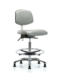 Class 100 Vinyl Clean Room Chair - High Bench Height with Seat Tilt, Chrome Foot Ring, & Stationary Glides in Dove Trailblazer Vinyl NCR-VHBCH-CR-T1-A0-CF-RG-8567