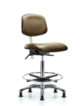 Class 100 Vinyl Clean Room Chair - High Bench Height with Seat Tilt, Chrome Foot Ring, & Stationary Glides in Taupe Supernova Vinyl NCR-VHBCH-CR-T1-A0-CF-RG-8809