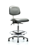 Class 100 Vinyl Clean Room Chair - High Bench Height with Seat Tilt, Chrome Foot Ring, & Stationary Glides in Sterling Supernova Vinyl NCR-VHBCH-CR-T1-A0-CF-RG-8840