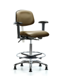 Class 100 Vinyl Clean Room Chair - High Bench Height with Seat Tilt, Adjustable Arms, Chrome Foot Ring, & Stationary Glides in Taupe Supernova Vinyl NCR-VHBCH-CR-T1-A1-CF-RG-8809