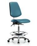 Class 100 Vinyl Clean Room Chair - High Bench Height with Medium Back, Chrome Foot Ring, & Casters in Marine Blue Supernova Vinyl NCR-VHBCH-MB-CR-T0-A0-CF-CC-8801