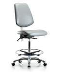 Class 100 Vinyl Clean Room Chair - High Bench Height with Medium Back, Chrome Foot Ring, & Casters in Sterling Supernova Vinyl NCR-VHBCH-MB-CR-T0-A0-CF-CC-8840