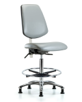 Class 100 Vinyl Clean Room Chair - High Bench Height with Medium Back, Chrome Foot Ring, & Stationary Glides in Dove Trailblazer Vinyl NCR-VHBCH-MB-CR-T0-A0-CF-RG-8567