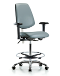 Class 100 Vinyl Clean Room Chair - High Bench Height with Medium Back, Adjustable Arms, Chrome Foot Ring, & Casters in Storm Supernova Vinyl NCR-VHBCH-MB-CR-T0-A1-CF-CC-8822