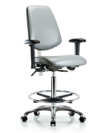 Class 100 Vinyl Clean Room Chair - High Bench Height with Medium Back, Adjustable Arms, Chrome Foot Ring, & Casters in Sterling Supernova Vinyl NCR-VHBCH-MB-CR-T0-A1-CF-CC-8840