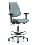 Class 100 Vinyl Clean Room Chair - High Bench Height with Medium Back, Adjustable Arms, Chrome Foot Ring, & Stationary Glides in Storm Supernova Vinyl NCR-VHBCH-MB-CR-T0-A1-CF-RG-8822