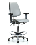 Class 100 Vinyl Clean Room Chair - High Bench Height with Medium Back, Adjustable Arms, Chrome Foot Ring, & Stationary Glides in Sterling Supernova Vinyl NCR-VHBCH-MB-CR-T0-A1-CF-RG-8840