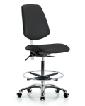 Class 100 Vinyl Clean Room Chair - High Bench Height with Medium Back, Seat Tilt, Chrome Foot Ring, & Casters in Black Trailblazer Vinyl NCR-VHBCH-MB-CR-T1-A0-CF-CC-8540