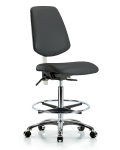 Class 100 Vinyl Clean Room Chair - High Bench Height with Medium Back, Seat Tilt, Chrome Foot Ring, & Casters in Charcoal Trailblazer Vinyl NCR-VHBCH-MB-CR-T1-A0-CF-CC-8605