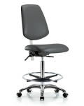 Class 100 Vinyl Clean Room Chair - High Bench Height with Medium Back, Seat Tilt, Chrome Foot Ring, & Casters in Carbon Supernova Vinyl NCR-VHBCH-MB-CR-T1-A0-CF-CC-8823