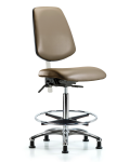 Class 100 Vinyl Clean Room Chair - High Bench Height with Medium Back, Seat Tilt, Chrome Foot Ring, & Stationary Glides in Taupe Supernova Vinyl NCR-VHBCH-MB-CR-T1-A0-CF-RG-8809