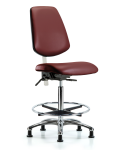 Class 100 Vinyl Clean Room Chair - High Bench Height with Medium Back, Seat Tilt, Chrome Foot Ring, & Stationary Glides in Borscht Supernova Vinyl NCR-VHBCH-MB-CR-T1-A0-CF-RG-8815