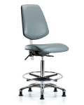 Class 100 Vinyl Clean Room Chair - High Bench Height with Medium Back, Seat Tilt, Chrome Foot Ring, & Stationary Glides in Storm Supernova Vinyl NCR-VHBCH-MB-CR-T1-A0-CF-RG-8822
