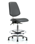 Class 100 Vinyl Clean Room Chair - High Bench Height with Medium Back, Seat Tilt, Chrome Foot Ring, & Stationary Glides in Carbon Supernova Vinyl NCR-VHBCH-MB-CR-T1-A0-CF-RG-8823