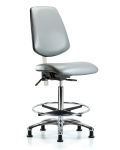 Class 100 Vinyl Clean Room Chair - High Bench Height with Medium Back, Seat Tilt, Chrome Foot Ring, & Stationary Glides in Sterling Supernova Vinyl NCR-VHBCH-MB-CR-T1-A0-CF-RG-8840
