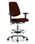 Class 100 Vinyl Clean Room Chair - High Bench Height with Medium Back, Seat Tilt, Adjustable Arms, Chrome Foot Ring, & Casters in Burgundy Trailblazer Vinyl NCR-VHBCH-MB-CR-T1-A1-CF-CC-8569
