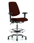 CL100 Vinyl Clean Room Chair - High Bench Height with Medium Back, Seat Tilt, Adj Arms, Chrome Foot Ring, & Stationary Glides in Burgundy Trailblazer Vinyl NCR-VHBCH-MB-CR-T1-A1-CF-RG-8569