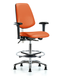 CL100 Vinyl Clean Room Chair - High Bench Height with Medium Back, Seat Tilt, Adj Arms, Chrome Foot Ring, & Stationary Glides in Orange Kist Trailblazer Vinyl NCR-VHBCH-MB-CR-T1-A1-CF-RG-8613