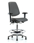 CL100 Vinyl Clean Room Chair - High Bench Height with Medium Back, Seat Tilt, Adjustable Arms, Chrome Foot Ring, & Stationary Glides in Carbon Supernova Vinyl NCR-VHBCH-MB-CR-T1-A1-CF-RG-8823