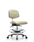 Class 100 Vinyl Clean Room Chair - Medium Bench Height with Chrome Foot Ring & Casters in Adobe White Trailblazer Vinyl NCR-VMBCH-CR-T0-A0-CF-CC-8501