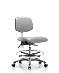 Class 100 Vinyl Clean Room Chair - Medium Bench Height with Chrome Foot Ring & Casters in Dove Trailblazer Vinyl NCR-VMBCH-CR-T0-A0-CF-CC-8567