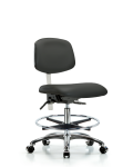 Class 100 Vinyl Clean Room Chair - Medium Bench Height with Chrome Foot Ring & Casters in Charcoal Trailblazer Vinyl NCR-VMBCH-CR-T0-A0-CF-CC-8605