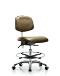 Class 100 Vinyl Clean Room Chair - Medium Bench Height with Chrome Foot Ring & Casters in Taupe Supernova Vinyl NCR-VMBCH-CR-T0-A0-CF-CC-8809