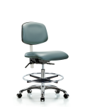 Class 100 Vinyl Clean Room Chair - Medium Bench Height with Chrome Foot Ring & Casters in Storm Supernova Vinyl NCR-VMBCH-CR-T0-A0-CF-CC-8822