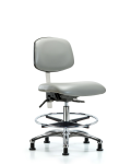 Class 100 Vinyl Clean Room Chair - Medium Bench Height with Chrome Foot Ring & Stationary Glides in Dove Trailblazer Vinyl NCR-VMBCH-CR-T0-A0-CF-RG-8567