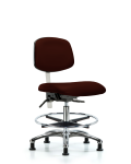 Class 100 Vinyl Clean Room Chair - Medium Bench Height with Chrome Foot Ring & Stationary Glides in Burgundy Trailblazer Vinyl NCR-VMBCH-CR-T0-A0-CF-RG-8569