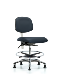 Class 100 Vinyl Clean Room Chair - Medium Bench Height with Chrome Foot Ring & Stationary Glides in Imperial Blue Trailblazer Vinyl NCR-VMBCH-CR-T0-A0-CF-RG-8582
