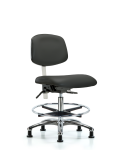 Class 100 Vinyl Clean Room Chair - Medium Bench Height with Chrome Foot Ring & Stationary Glides in Charcoal Trailblazer Vinyl NCR-VMBCH-CR-T0-A0-CF-RG-8605