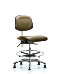 Class 100 Vinyl Clean Room Chair - Medium Bench Height with Chrome Foot Ring & Stationary Glides in Taupe Supernova Vinyl NCR-VMBCH-CR-T0-A0-CF-RG-8809