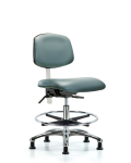 Class 100 Vinyl Clean Room Chair - Medium Bench Height with Chrome Foot Ring & Stationary Glides in Storm Supernova Vinyl NCR-VMBCH-CR-T0-A0-CF-RG-8822