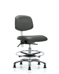 Class 100 Vinyl Clean Room Chair - Medium Bench Height with Chrome Foot Ring & Stationary Glides in Carbon Supernova Vinyl NCR-VMBCH-CR-T0-A0-CF-RG-8823