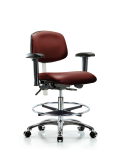 Class 100 Vinyl Clean Room Chair - Medium Bench Height with Adjustable Arms, Chrome Foot Ring, & Casters in Borscht Supernova Vinyl NCR-VMBCH-CR-T0-A1-CF-CC-8815