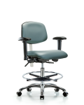 Class 100 Vinyl Clean Room Chair - Medium Bench Height with Adjustable Arms, Chrome Foot Ring, & Casters in Storm Supernova Vinyl NCR-VMBCH-CR-T0-A1-CF-CC-8822