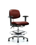 Class 100 Vinyl Clean Room Chair - Medium Bench Height with Adjustable Arms, Chrome Foot Ring, & Stationary Glides in Borscht Supernova Vinyl NCR-VMBCH-CR-T0-A1-CF-RG-8815