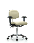 Class 100 Vinyl Clean Room Chair - Medium Bench Height with Adjustable Arms & Casters in Adobe White Trailblazer Vinyl NCR-VMBCH-CR-T0-A1-NF-CC-8501