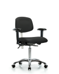 Class 100 Vinyl Clean Room Chair - Medium Bench Height with Adjustable Arms & Casters in Black Trailblazer Vinyl NCR-VMBCH-CR-T0-A1-NF-CC-8540