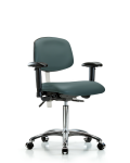 Class 100 Vinyl Clean Room Chair - Medium Bench Height with Adjustable Arms & Casters in Colonial Blue Trailblazer Vinyl NCR-VMBCH-CR-T0-A1-NF-CC-8546
