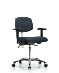 Class 100 Vinyl Clean Room Chair - Medium Bench Height with Adjustable Arms & Casters in Imperial Blue Trailblazer Vinyl NCR-VMBCH-CR-T0-A1-NF-CC-8582