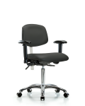 Class 100 Vinyl Clean Room Chair - Medium Bench Height with Adjustable Arms & Casters in Charcoal Trailblazer Vinyl NCR-VMBCH-CR-T0-A1-NF-CC-8605