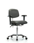 Class 100 Vinyl Clean Room Chair - Medium Bench Height with Adjustable Arms & Casters in Carbon Supernova Vinyl NCR-VMBCH-CR-T0-A1-NF-CC-8823