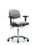 Class 100 Vinyl Clean Room Chair - Medium Bench Height with Adjustable Arms & Casters in Sterling Supernova Vinyl NCR-VMBCH-CR-T0-A1-NF-CC-8840