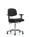 Class 100 Vinyl Clean Room Chair - Medium Bench Height with Adjustable Arms & Stationary Glides in Black Trailblazer Vinyl NCR-VMBCH-CR-T0-A1-NF-RG-8540