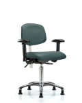 Class 100 Vinyl Clean Room Chair - Medium Bench Height with Adjustable Arms & Stationary Glides in Colonial Blue Trailblazer Vinyl NCR-VMBCH-CR-T0-A1-NF-RG-8546